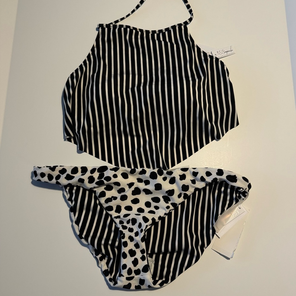 Raisins Bikini Set striped Swimwear Reversible Black n White Dots Top & bottom